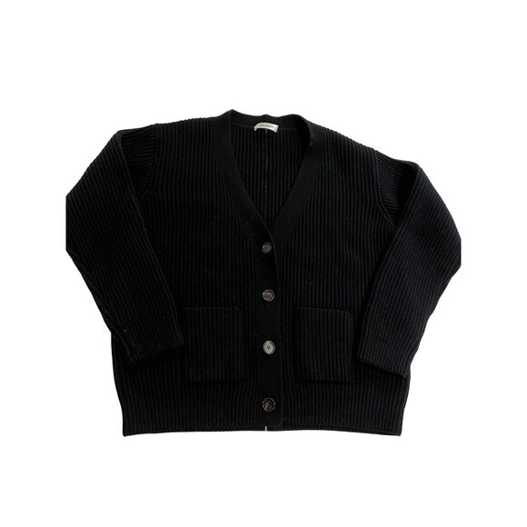 There Was One V-Neck Ribbed Cardigan in Black - Picture 1 of 4